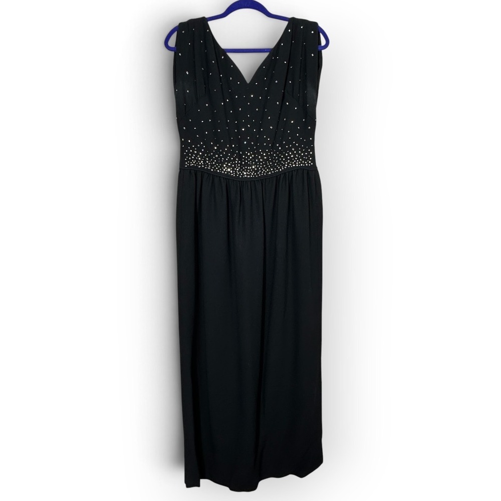 Vintage Mr. T Frank Tisch Black Rhinestone Embellished V-Neck Maxi Dress Gown